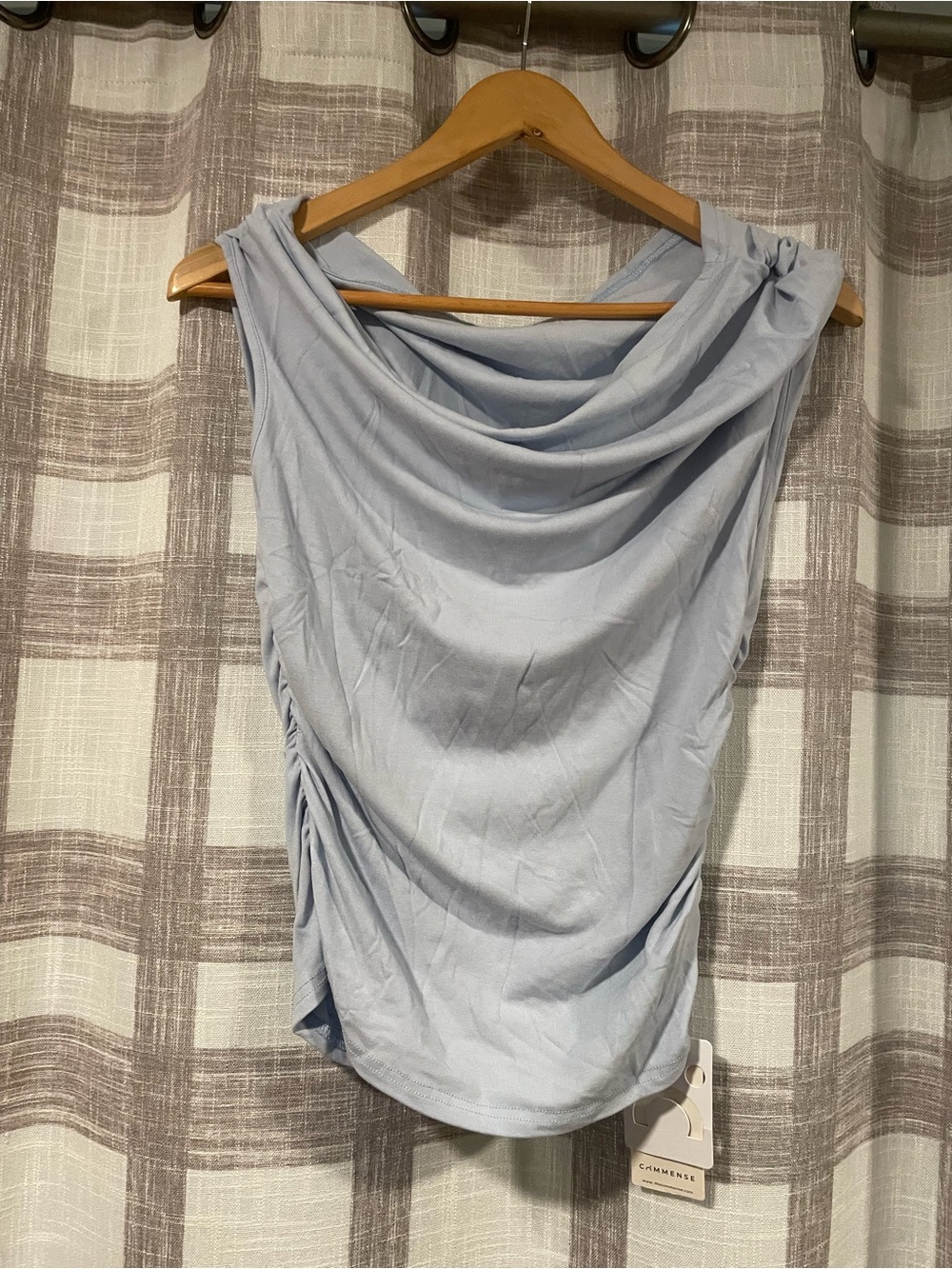 Commense Light Blue One-Shoulder Ruched Tank Top - Picture 3 of 6